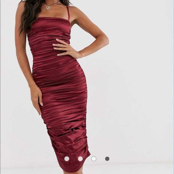 ASOS Girlcode Ruched Satin Midaxi Berry Dress NEW - Picture 3 of 6